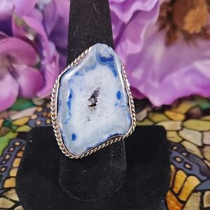 Agate 925 Silver Gemstone Ring - Size 9